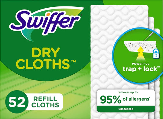 Swiffer Sweeper Dry Mop Refills for Floor Mopping and Cleaning, All Purpose Floor Cleaning Product, Unscented, 52 Count (Packaging May Vary)