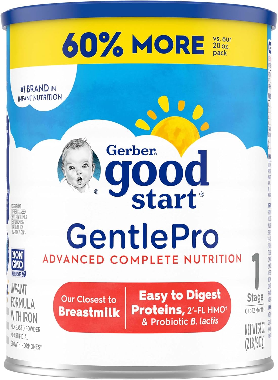 Gerber Good Start Baby Formula Powder, GentlePro, Stage 1, Non GMO, 32 Ounce (Package May Vary) For 0 -12 Months