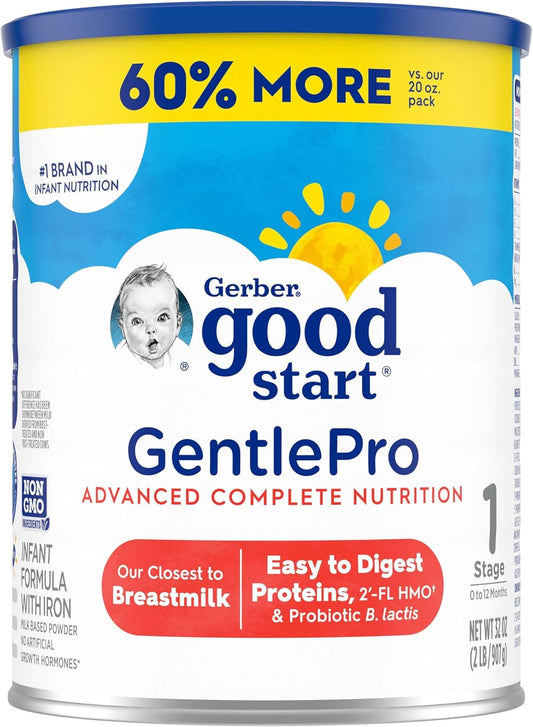Gerber Good Start Baby Formula Powder, GentlePro, Stage 1, Non GMO, 32 Ounce (Package May Vary) For 0 -12 Months