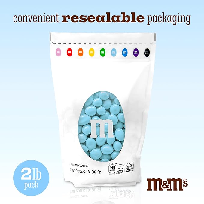 M&MÕS WORLD Peanut Light Blue Chocolate Candy-2lbs of Bulk Candy in Resealable Pack for Candy Buffet,Birthday Parties,Theme Meetings,Candy Bar,Sweet Stuff for DIY Party Favors or Edible Decoration