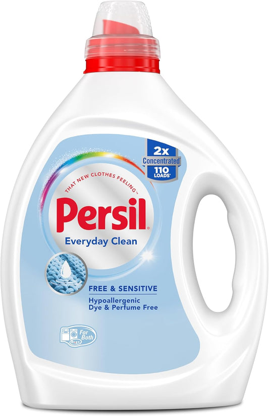 Persil Free & Sensitive Liquid Laundry Detergent, Unscented and Hypoallergenic for Sensitive Skin, 2X Concentrated, 82.5 Fl Oz, 110 Loads