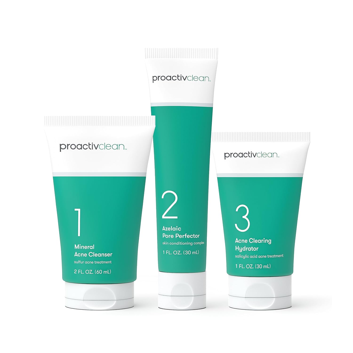 Proactiv Clean 3 Step Acne Treatment Routine- Sulfur Acne Treatment Cleanser, Azelaic Acid Serum, and Facial Moisturizer for Acne Prone Skin- 30 Day Acne Skin Care Kit w/Zits Happen® Pimple Patches
