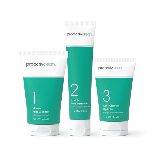 Proactiv Clean 3 Step Acne Treatment Routine- Sulfur Acne Treatment Cleanser, Azelaic Acid Serum, and Facial Moisturizer for Acne Prone Skin- 30 Day Acne Skin Care Kit w/Zits Happen® Pimple Patches
