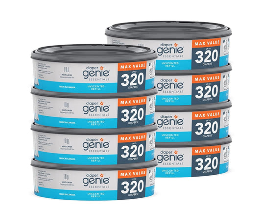 Diaper Genie Essentials Round Refill 8-Pack | Holds Up to 2560 Newborn Diapers | Features Unscented Continuous Film | Compatible with Diaper Genie Complete...