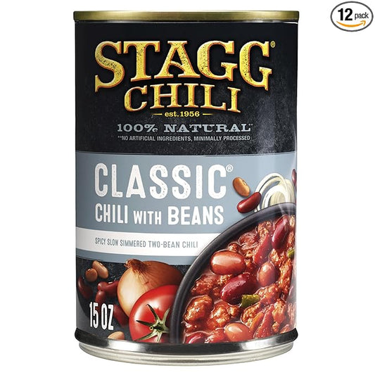 STAGG Classic Chili With Beans, Canned Chili, 15 oz, Pack of 12