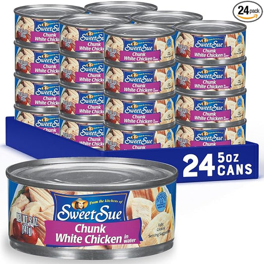 Sweet Sue Chunk White Chicken in Water, 5 oz Can (Pack of 24) - 11g Protein per Serving - Gluten Free, Keto Friendly - Great for Snack, Lunch or Dinner Recipes