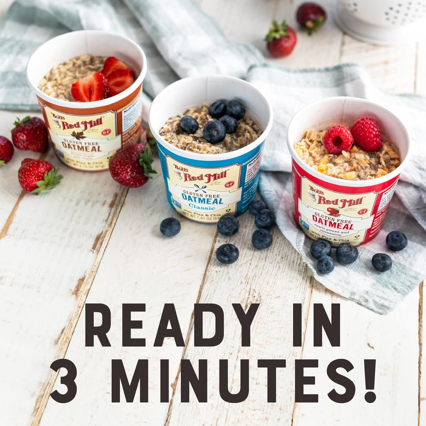 Bob's Red Mill Oatmeal Cup Variety Pack (Classic, Maple, Apple), 1 cup (Pack of 12) - Non GMO, Whole Grain, Kosher