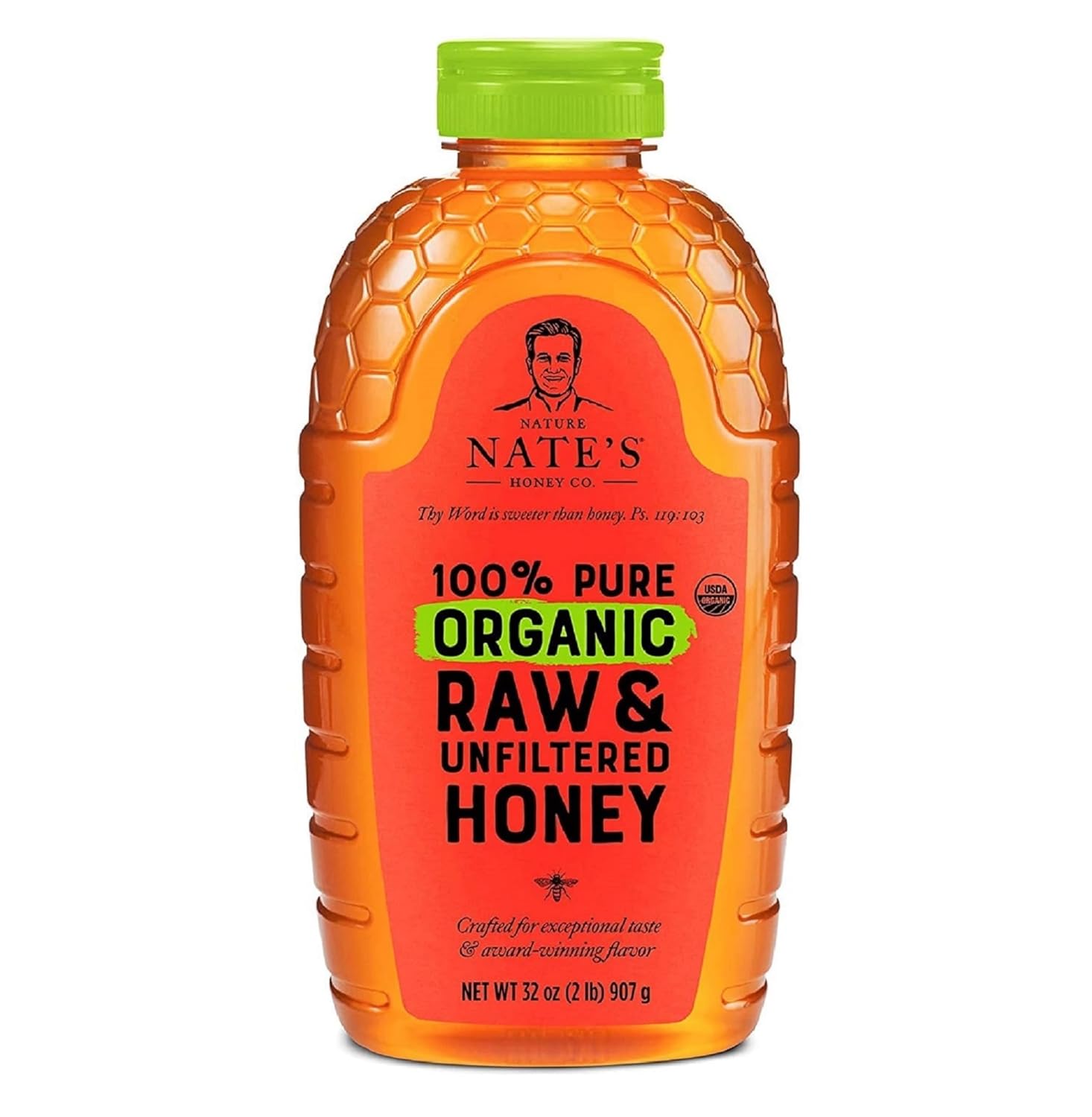 Nate's Organic 100% Pure, Raw & Unfiltered Honey - USDA Certified Organic - 32oz. Squeeze Bottle