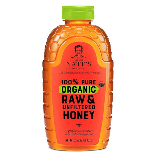 Nate's Organic 100% Pure, Raw & Unfiltered Honey - USDA Certified Organic - 32oz. Squeeze Bottle
