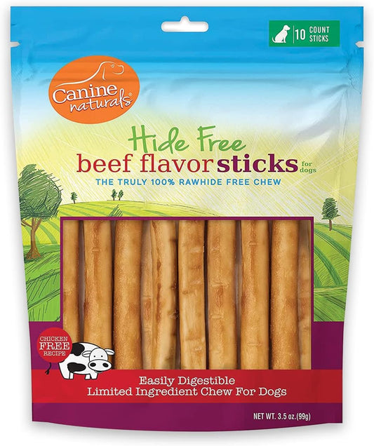 Canine Naturals Beef Chew - Rawhide Free Dog Treats - Made With Real Beef - Poultry Free Recipe - All-Natural and Easily Digestible - 10 count (Pack of 1)