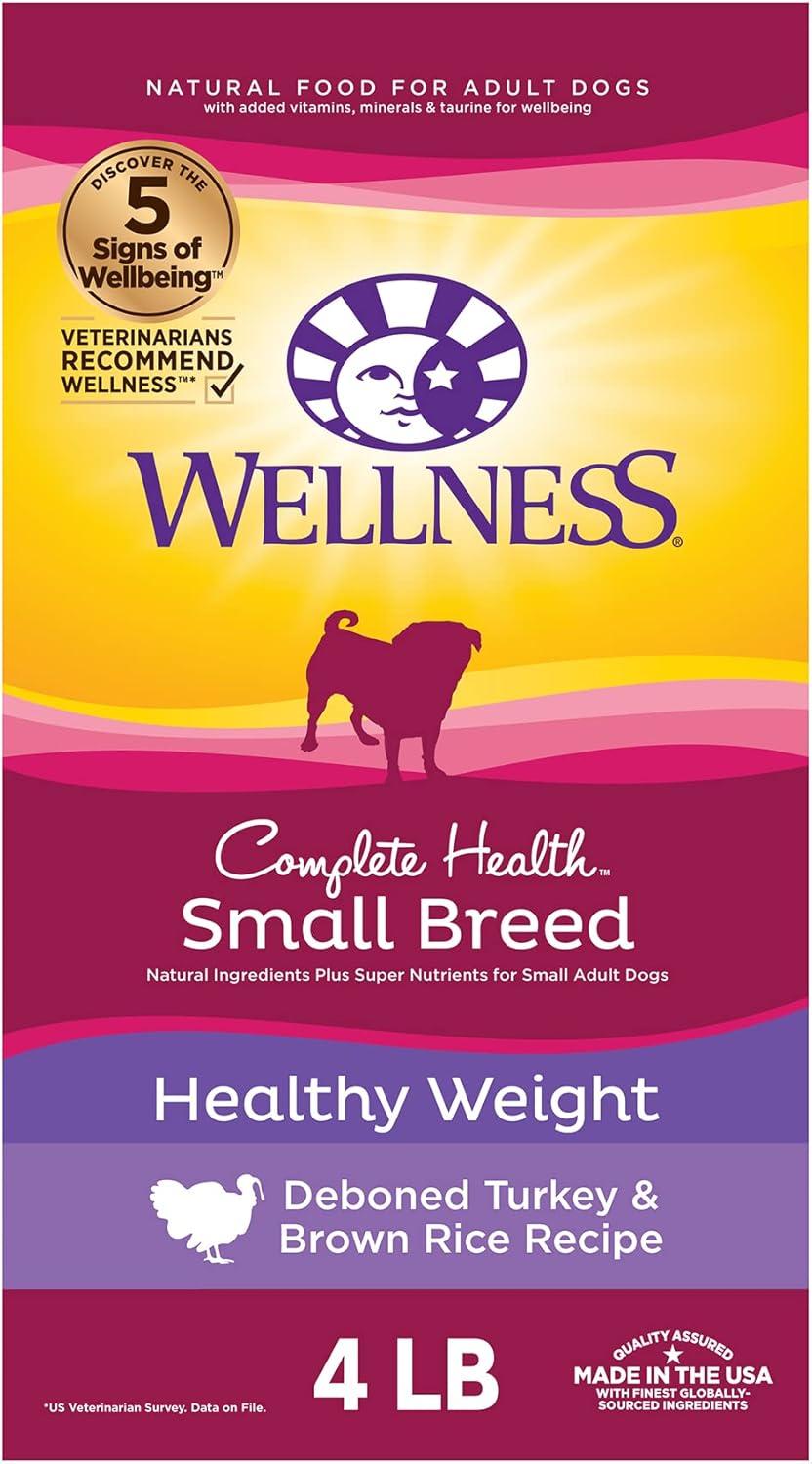 Wellness Natural Pet Food Complete Health Natural Dry Small Breed Healthy Weight Dog Food, Turkey & Rice,4 Pound (Pack of 1
