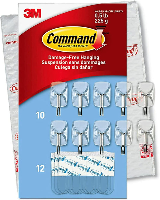 Command Small Wire Toggle Hooks, Damage Free Hanging Wall Hooks with Adhesive Strips, No Tools Wall Hooks for Hanging Decorations in Living Spaces, 10 Clear Hooks and 12 Command Strips