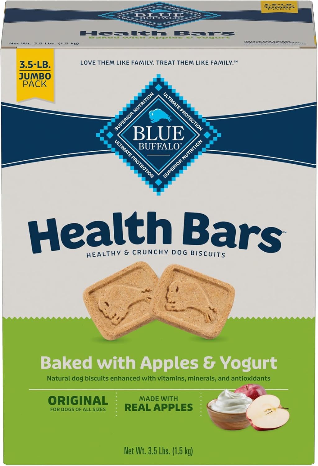 Blue Buffalo Health Bars Natural Crunchy Dog Treats Biscuits, Apple & Yogurt 56-oz Box