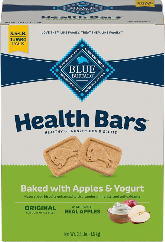 Blue Buffalo Health Bars Natural Crunchy Dog Treats Biscuits, Apple & Yogurt 56-oz Box