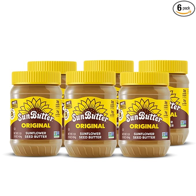 SunButter Original Sunflower Seed Butter, 16 oz (6 Pack of 6) - Nut Free Spread with 7g Plant-Based Protein, Roasted Rich & Savory Flavor, Smooth Texture, Vegan, Kosher & Non-GMO