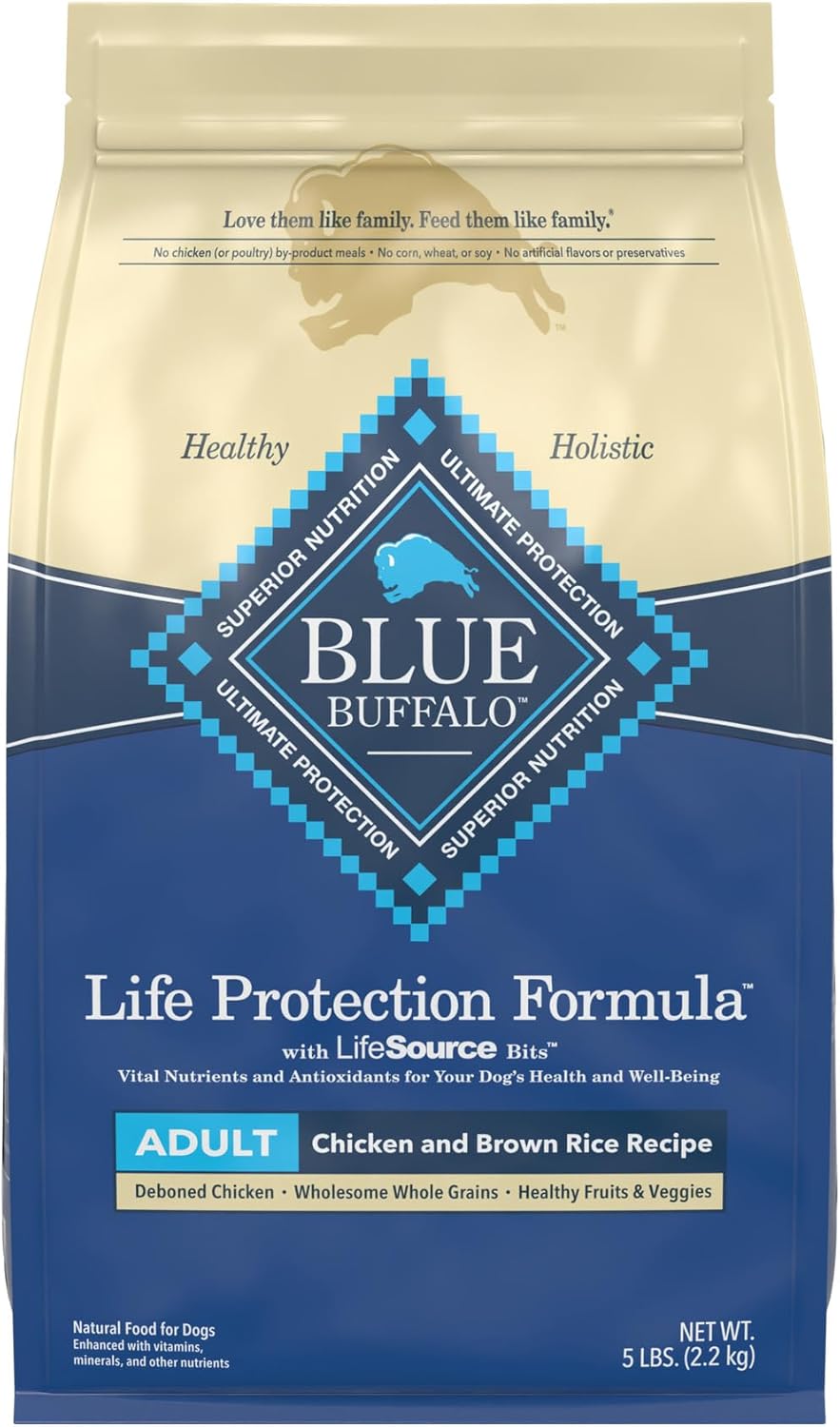 Blue Buffalo Life Protection Formula Natural Adult Dry Dog Food, Chicken and Brown Rice 5-lb Trial Size Bag