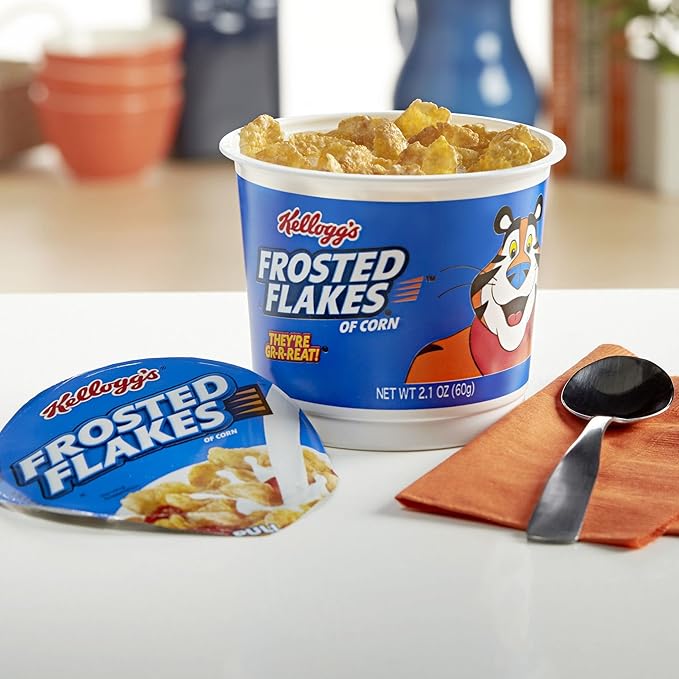 Kellogg's Frosted Flakes Breakfast Cereal Cups, Good Source of 8 Vitamins and Minerals, Original, 7.87lb Case (60 Cups)