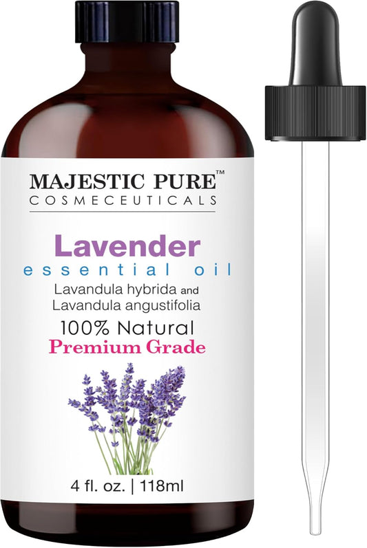 MAJESTIC PURE Lavender Essential Oil | 100% Pure and Natural Lavender Oil | Premium Grade Essential Oils for Hair Care, Home Diffusers, Skin, Aromatherapy, Massage and Humidifiers | 4 fl oz