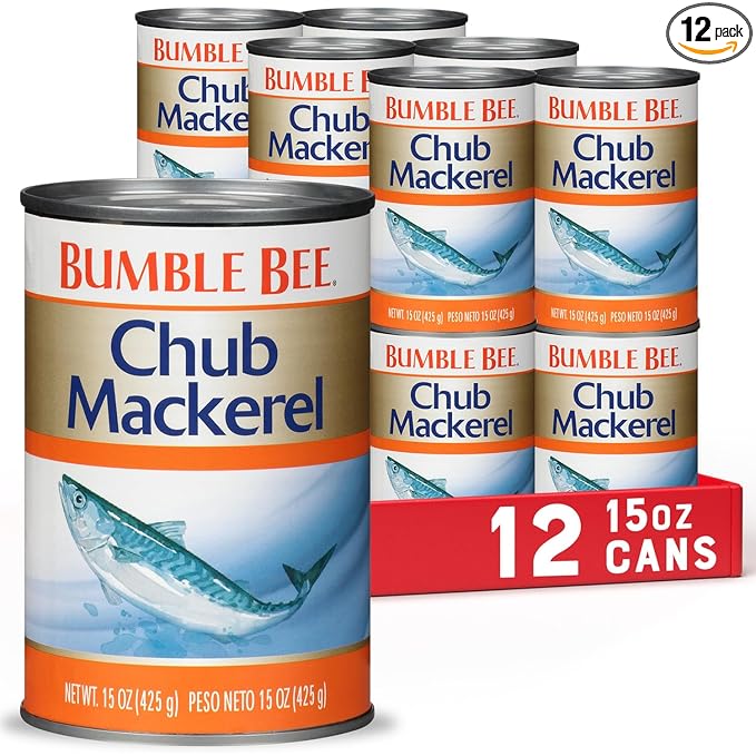 Bumble Bee Chub Mackerel, 15 oz Can (Pack of 12) - Canned Mackerel Fish, High Protein Keto Food, Gluten Free