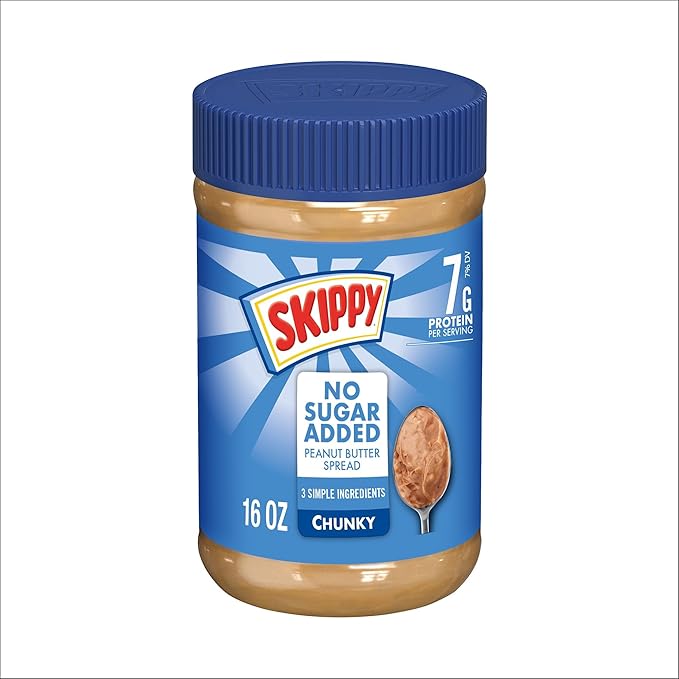 SKIPPY No Sugar Added Chunky Peanut Butter Spread, 16 oz Jars (Pack of 12) Ð 3 Ingredients, 7g Protein per Serving, Gluten-Free
