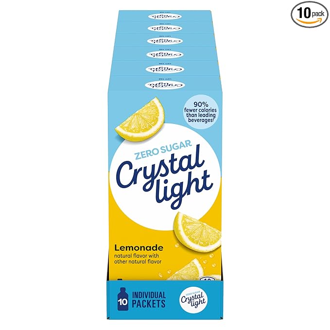 Crystal Light Lemonade Naturally Flavored Powdered Drink Mix, 120 ct Pack, 12 Boxes of 10 On-the-Go-Packets