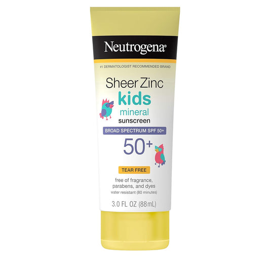 Neutrogena Sheer Zinc Oxide Kids Mineral Sunscreen Lotion, Broad Spectrum SPF 50+ with UVA/UVB Protection, Water-Resistant for 80 Minutes, Paraben-, Dye-,...