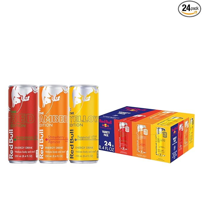 Red Bull Energy Drink Variety Pack, Red Bull Red, Yellow, and Amber Edition and Energy Drinks, 8.4 Fl Oz, 24 pack Cans
