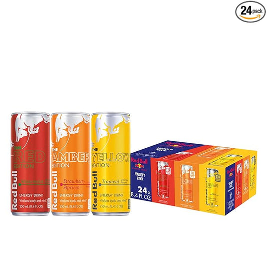 Red Bull Energy Drink Variety Pack, Red Bull Red, Yellow, and Amber Edition and Energy Drinks, 8.4 Fl Oz, 24 pack Cans