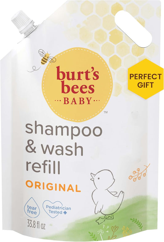Burt's Bees Baby Shampoo and Wash Refill Bag, 2-in-1 Natural Origin Plant Based Formula for Sensitive Skin, Original Fresh Scent, Tear-Free,...