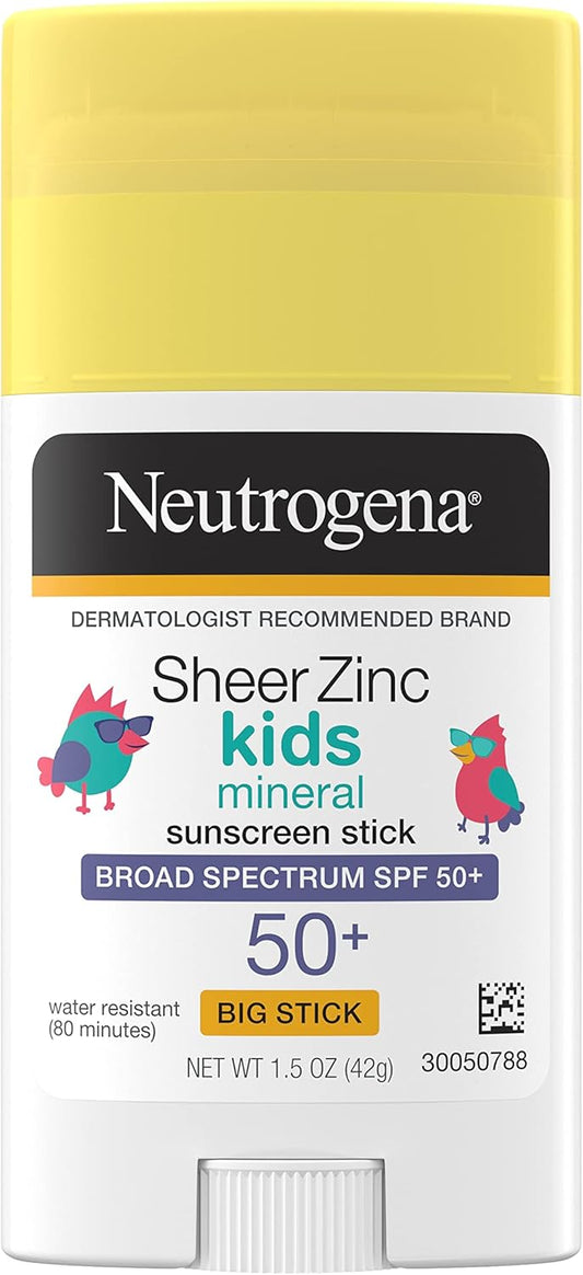 Neutrogena Sheer Zinc Oxide Kids Mineral Sunscreen Stick, Broad Spectrum SPF 50+ & UVA/UVB Protection & Water Resistant with Residue-Free, No-Mess... 
