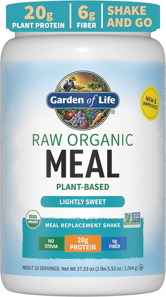 Garden of Life Meal Replacement Shakes, Vegan, Raw, Organic, Lightly Sweet Protein Powder with Plant Based Pea Protein, Sprouts, Greens, Probiotics, 28 Servings