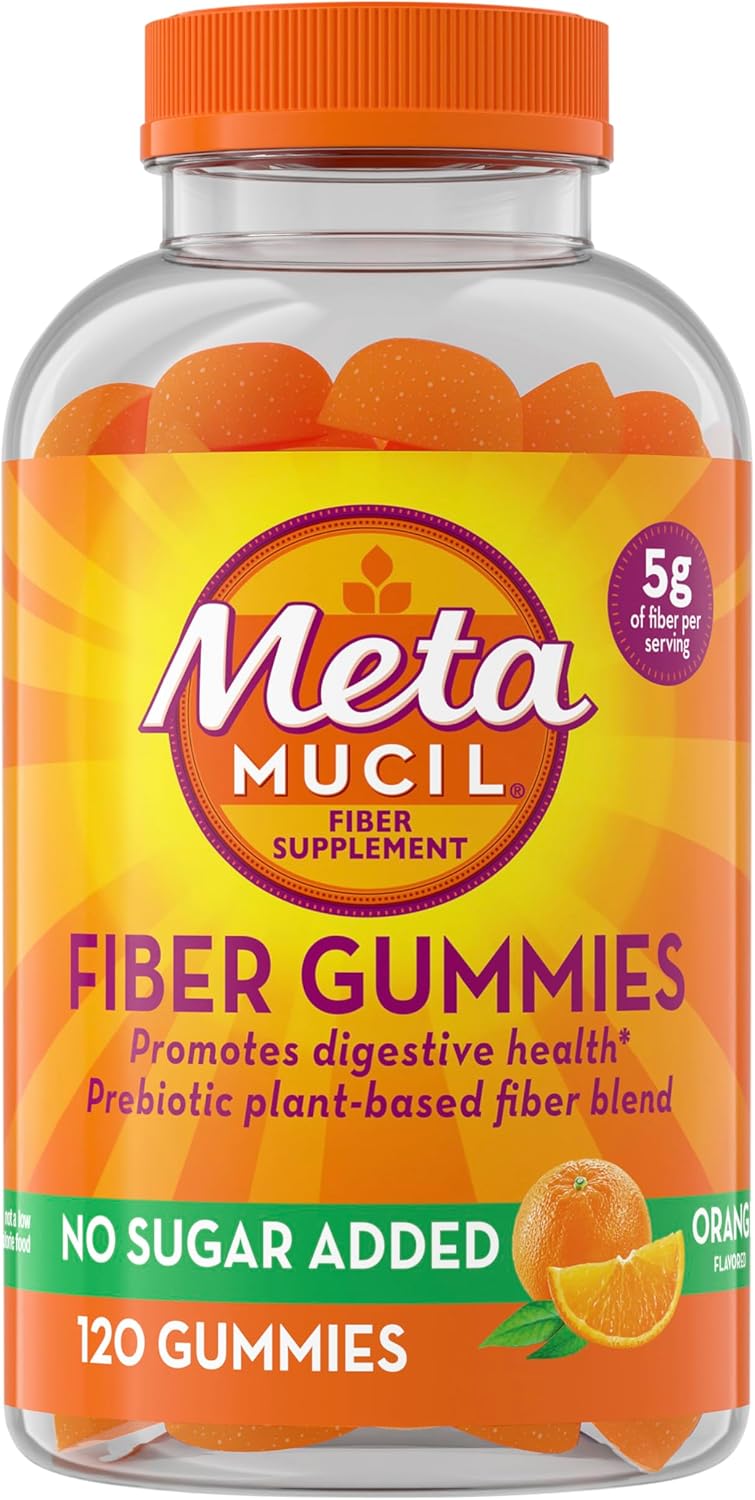 Metamucil Fiber Supplement Gummies, Sugar Free Orange Flavor, 5g Prebiotic Plant Based Fiber Blend, 120 Count (Pack of 1)