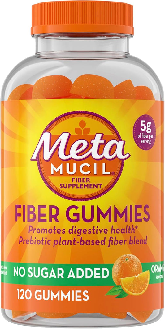 Metamucil Fiber Supplement Gummies, Sugar Free Orange Flavor, 5g Prebiotic Plant Based Fiber Blend, 120 Count (Pack of 1)
