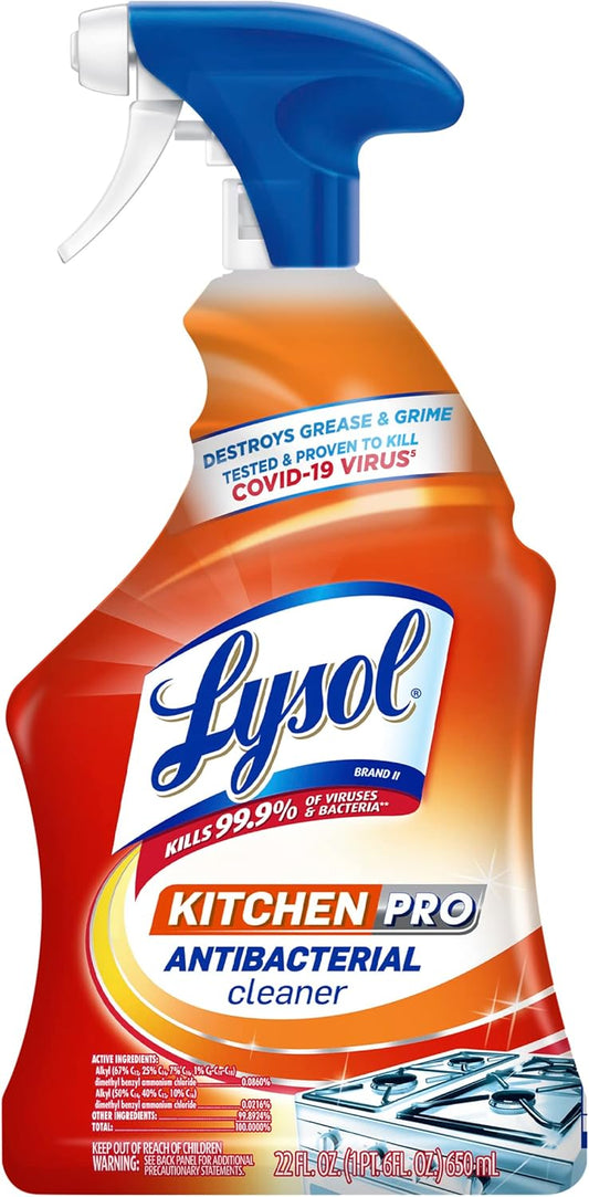 Lysol Pro Kitchen Spray Cleaner and Degreaser, Antibacterial All Purpose Cleaning Spray for Kitchens, Countertops, Ovens, and Appliances, Citrus Scent, 22oz 
