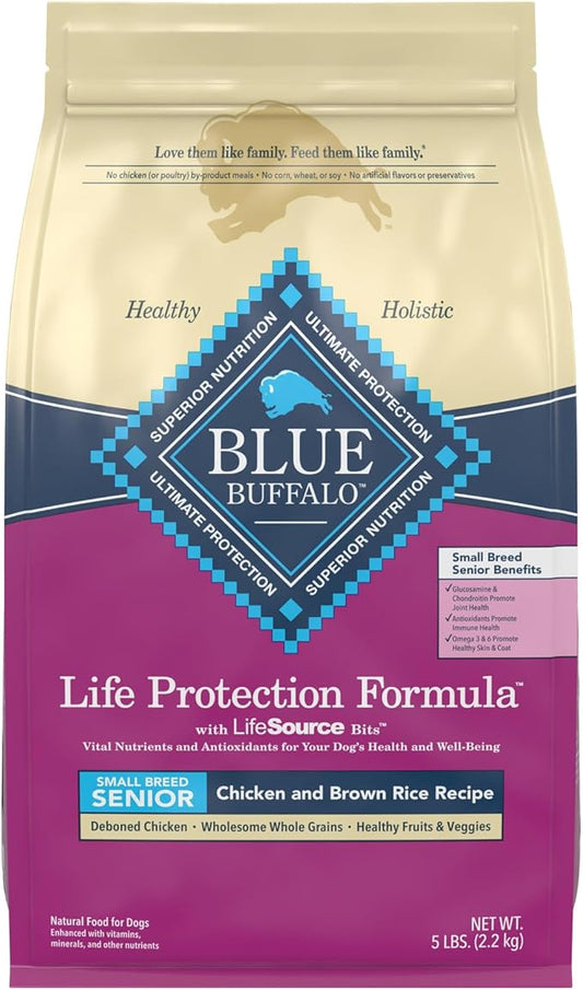 Blue Buffalo Life Protection Formula Small Breed Senior Dry Dog Food, Supports Joint Health and Immunity, Made with Natural Ingredients, Chicken & Brown Rice Recipe, 15-lb. Bag