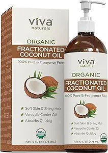 Viva Naturals Organic Fractionated Coconut Oil - Skin & Hair Moisturizer, Relaxing Massage and Body Oil, Carrier Oil for Essential Oils Mixing, Pure Non-Greasy Coconut Oil for Skin and Hair, 16 fl oz