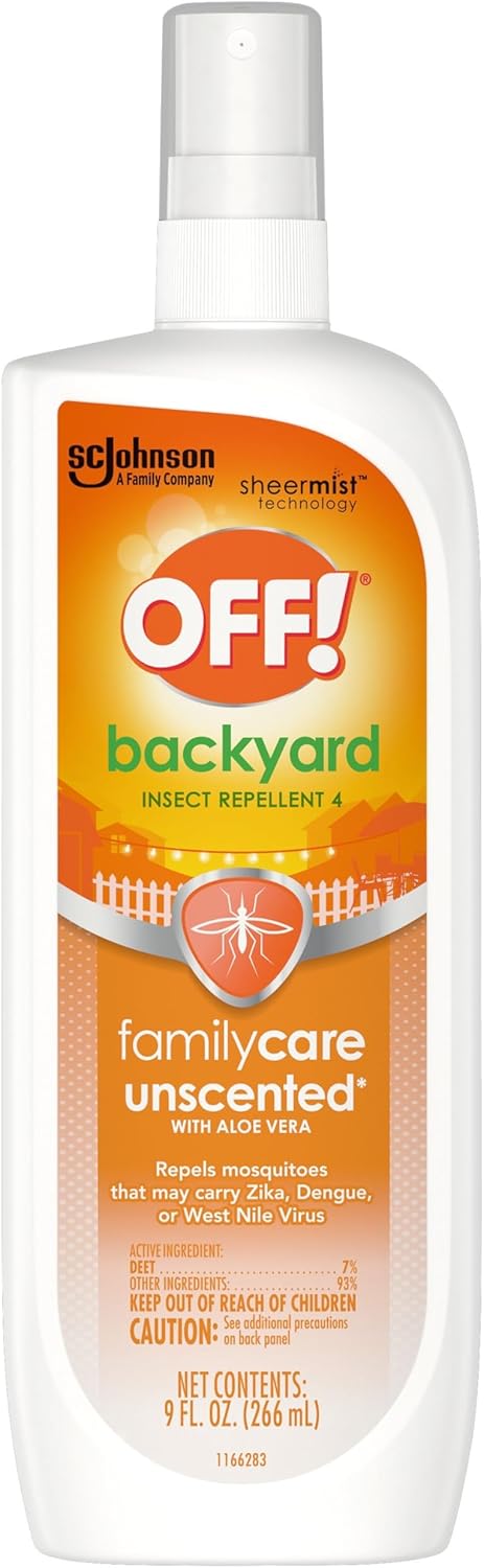 OFF! Family Care Insect & Mosquito Repellent Spritz, Bug Spray Containing 7% DEET, Unscented Repellent with Aloe Vera Protects Against Mosquitoes, 9 Oz