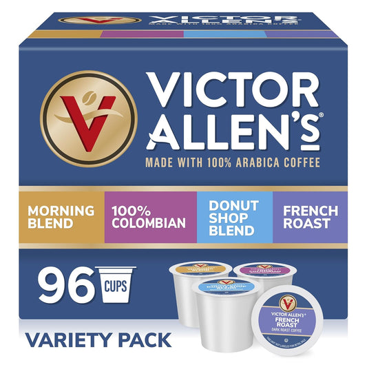 Victor Allen's Coffee Variety Pack (Morning Blend, 100% Colombian, Donut Shop Blend, and French Roast), 96 Count, Single Serve Coffee Pods for Keurig...