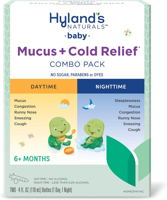 Infant and Baby Cold Medicine, Hyland's Naturals Baby Mucus + Cold Relief, Day & Night Value Pack, Decongestant and Cough Relief, 8 Fl Oz