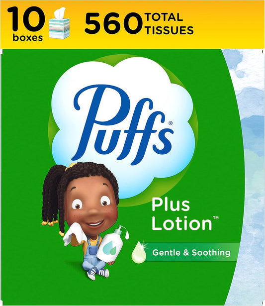 Puffs Plus Lotion Facial Tissues, 10 Cubes, 56 Tissues Per Box