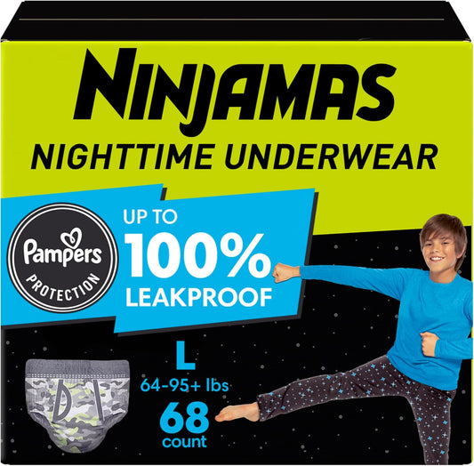 Pampers Ninjamas Nighttime Bedwetting Underwear Boys - Size L (64-125 lbs), 68 Count (Packaging May Vary)