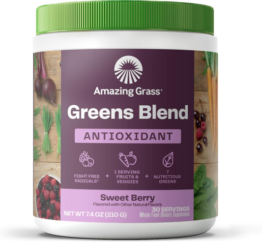 Amazing Grass Greens Superfood Antioxidant: Greens Powder with Organic Spirulina, Beet Root Powder, Elderberry & Probiotics, Sweet Berry, 30 Servings...