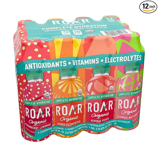 ROAR Complete Hydration Organic Variety Pack - Electrolyte Drinks Loaded with Vitamins C, B5, B12 - Hydrating Beverage Non-GMO, Gluten-Free - 12 pc