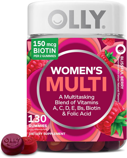 OLLY Women's Multivitamin Gummy, Overall Health and Immune Support, Vitamins A, D, C, E, Biotin, Folic Acid, Adult Chewable Vitamin, Berry, 65 Day Supply - (130 Count)