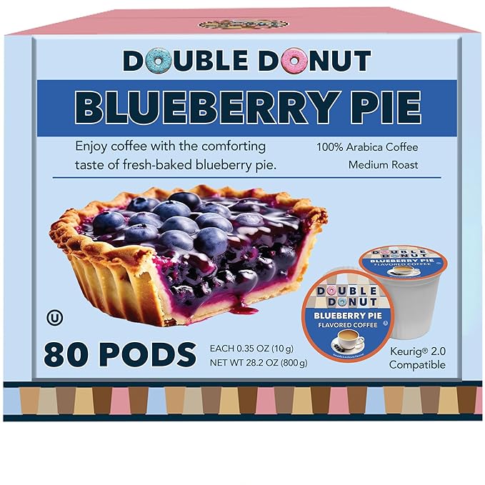 Double Donut Coffee Blueberry Coffee in Single Serve Pods, Flavored Coffee For the Keurig K Cups Brewer, 80 Cups