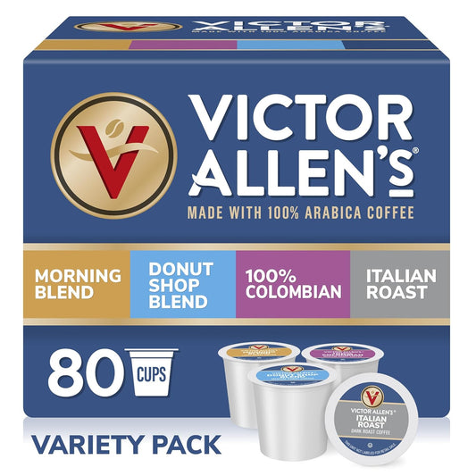 Victor Allen's Coffee Variety Pack (Morning Blend, 100% Colombian, Donut Shop Blend, and Italian Roast), 80 Count, Single Serve Coffee Pods for Keurig...