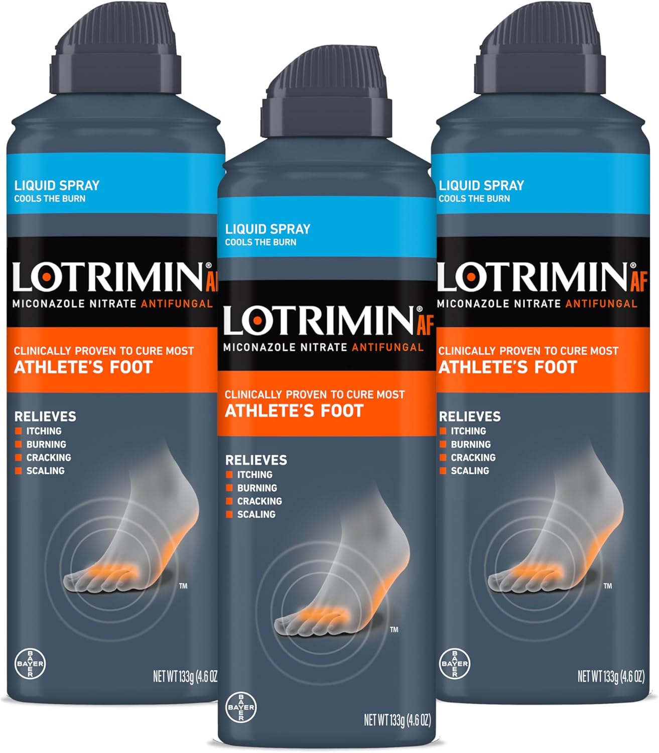Lotrimin AF Athlete's Foot Liquid Spray, Miconazole Nitrate 2%, Proven Clinically Effective Treatment of Most Athlete's Foot, 4.6 Ounce (Pack of 3)