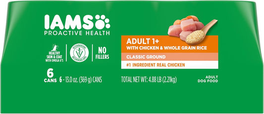 IAMS Proactive Health Adult Wet Dog Food Classic Ground with Chicken and Whole Grain Rice, Chicken & Rice, 13 Ounce (Pack of 6)