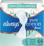 Always Pure Cotton Feminine Pads for Women, Size 3, Extra Heavy Flow, with wings, Unscented, Free of Dyes, Fragrances, and Chlorine Bleaching, 22 Count x 3...