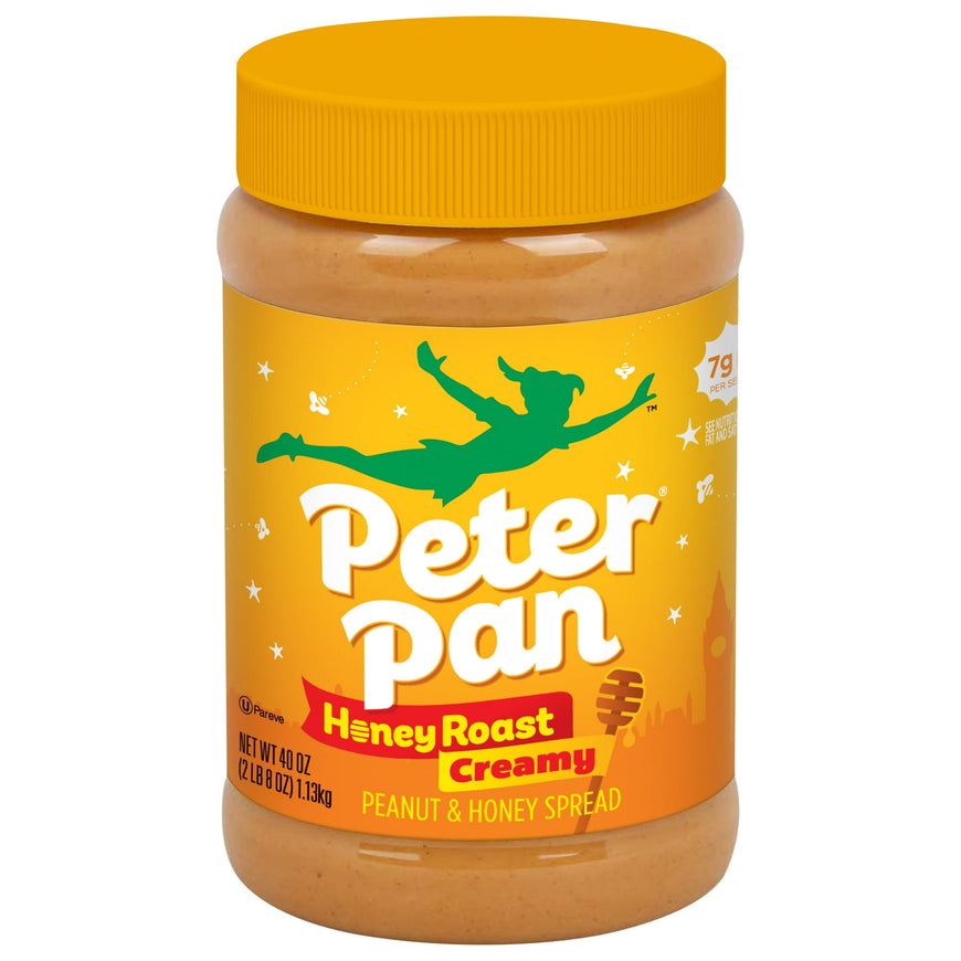 (6 pack) Peter Pan Creamy Honey Roasted Peanut Butter, Smooth, Gluten-Free, 40 oz Jar